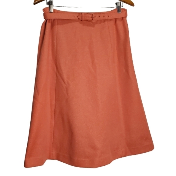 Vintage 70s Dalton Orange A-Line Belted Midi Modest Skirt Size 12 - Picture 1 of 8